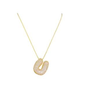 Pave Set Cubic Zirconia "U" Bubble Letter Necklace